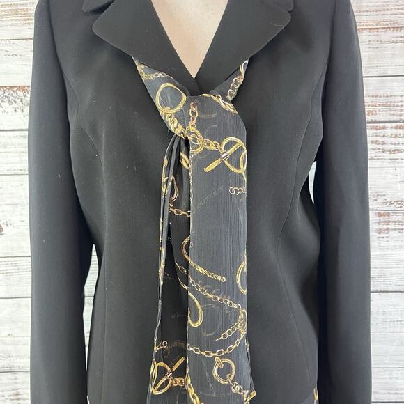 Evan Picone 3pc Skirt Suit size 8 Blazer Scarf Black Gold Equestrian Career - Picture 6 of 15